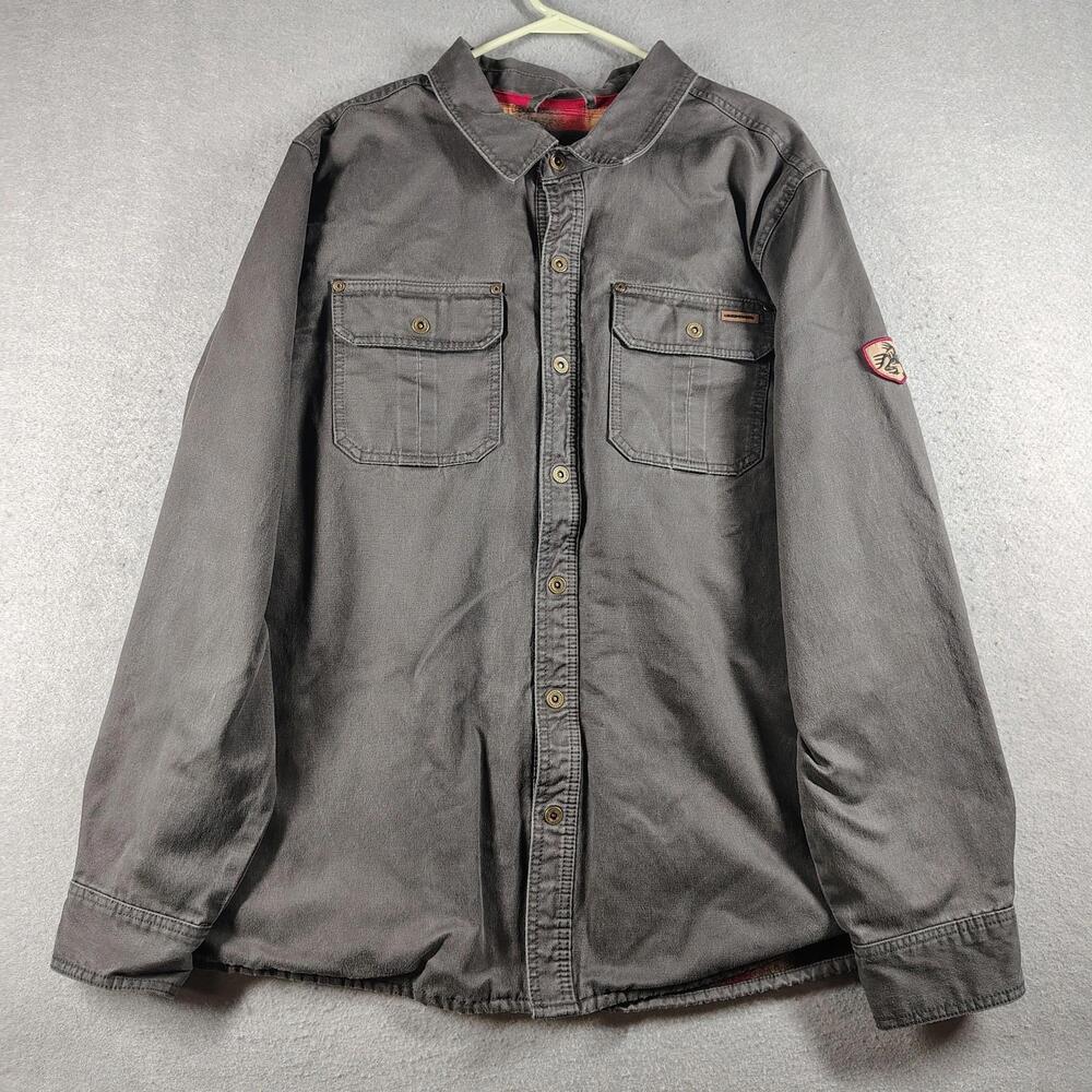 Legendary Whitetails Mens XL Gray Flannel Lined Coat Outdoor Workwear